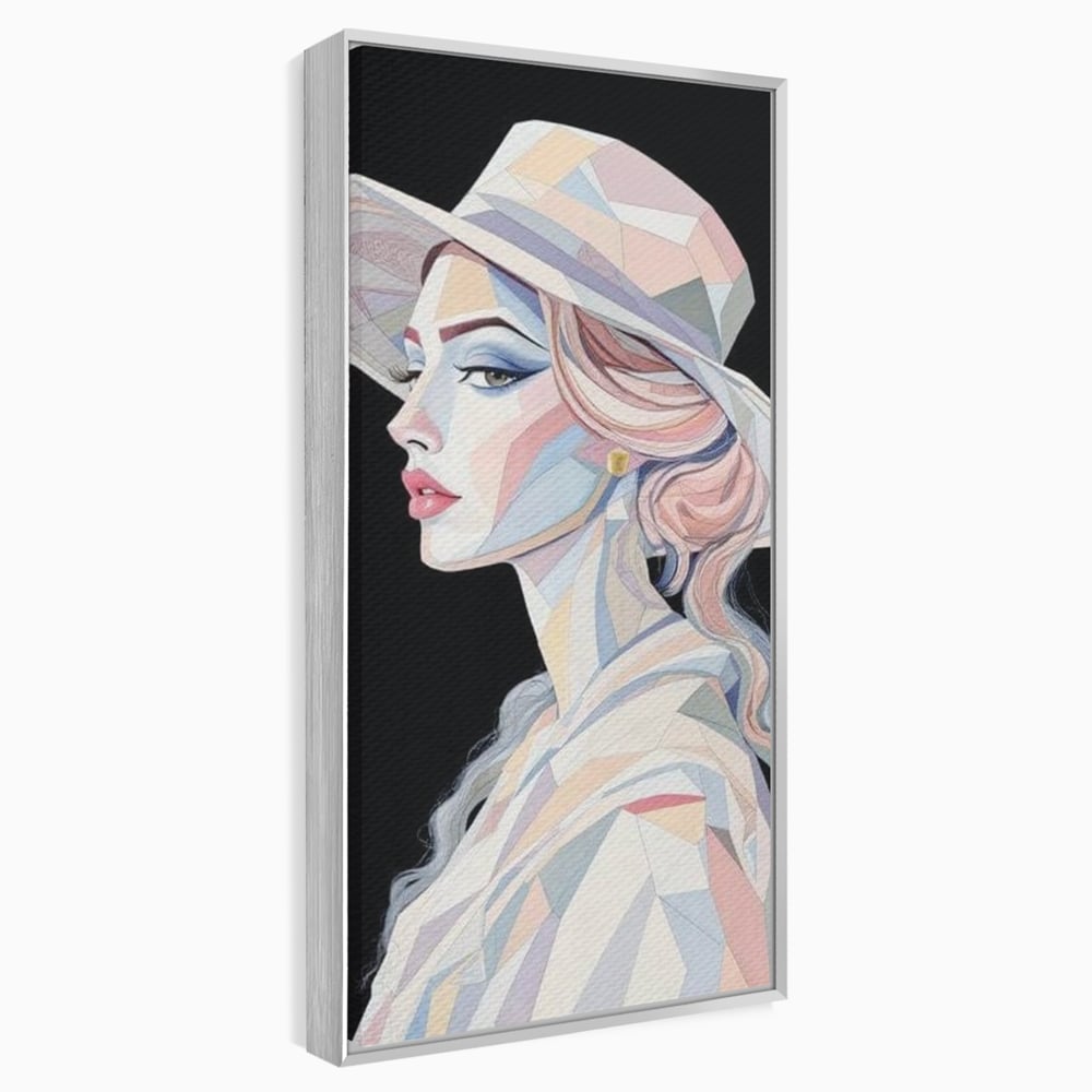 Tablou canvas cu tablou canvas cu femeie in stil cubist, in rama de aluminiu argintiu